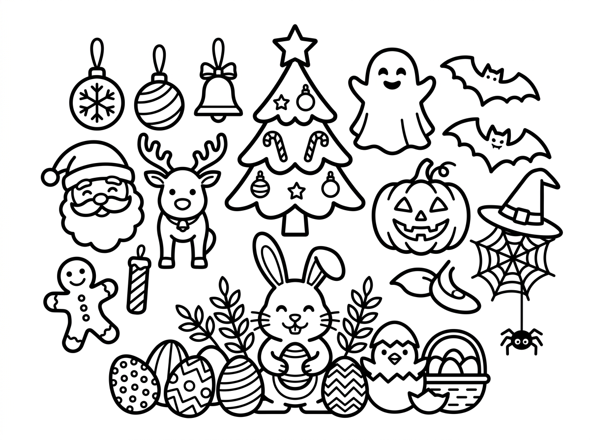 Holiday seasonal coloring pages PDF