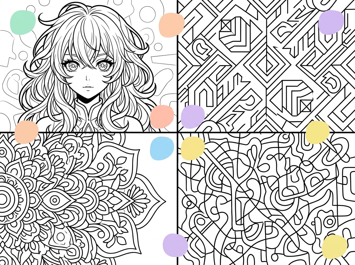 Teen coloring pages abstract anime PDF