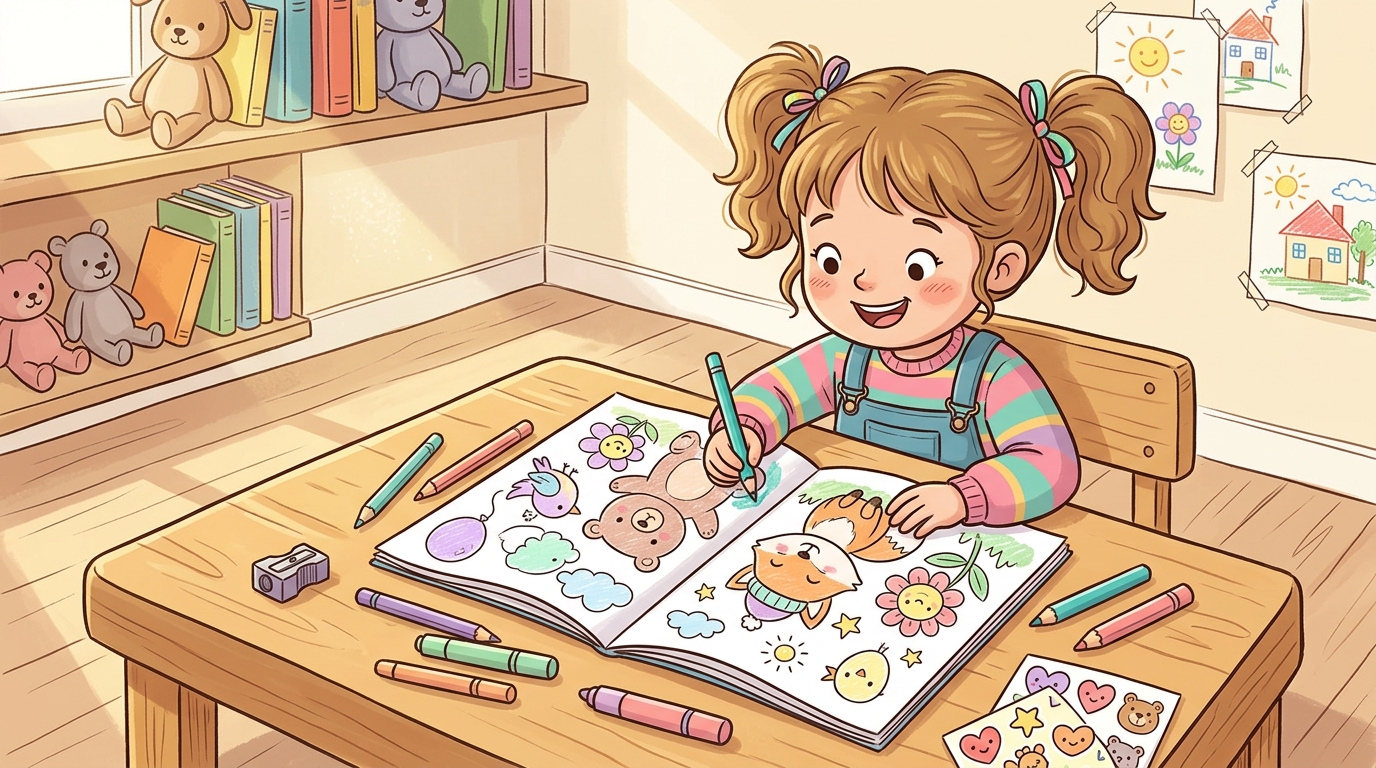 Fille coloriant de jolis coloriages à imprimer