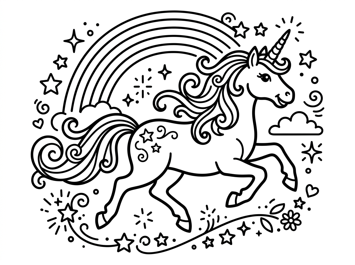 Magical unicorn coloring page design