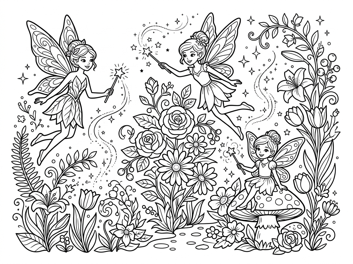 Enchanted fairy coloring page illustration