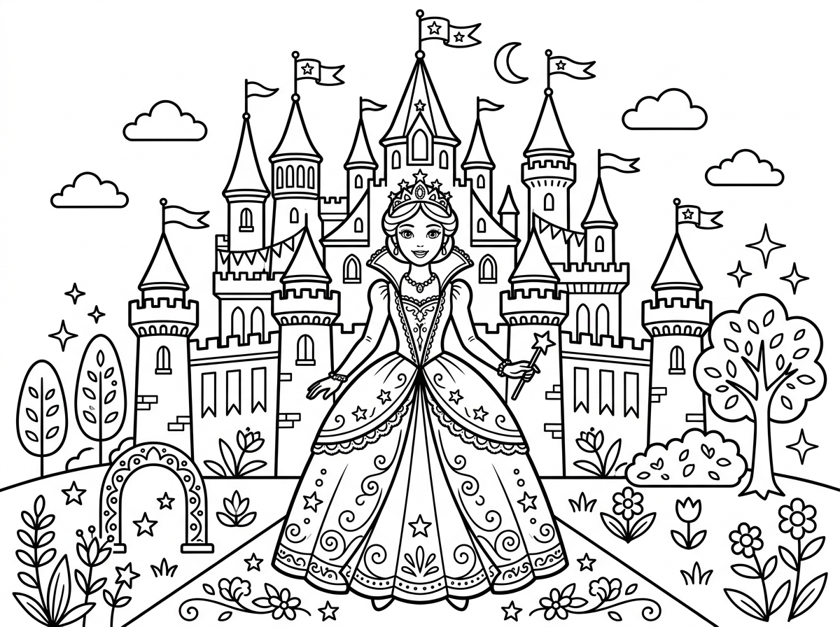 Princess castle coloring page design