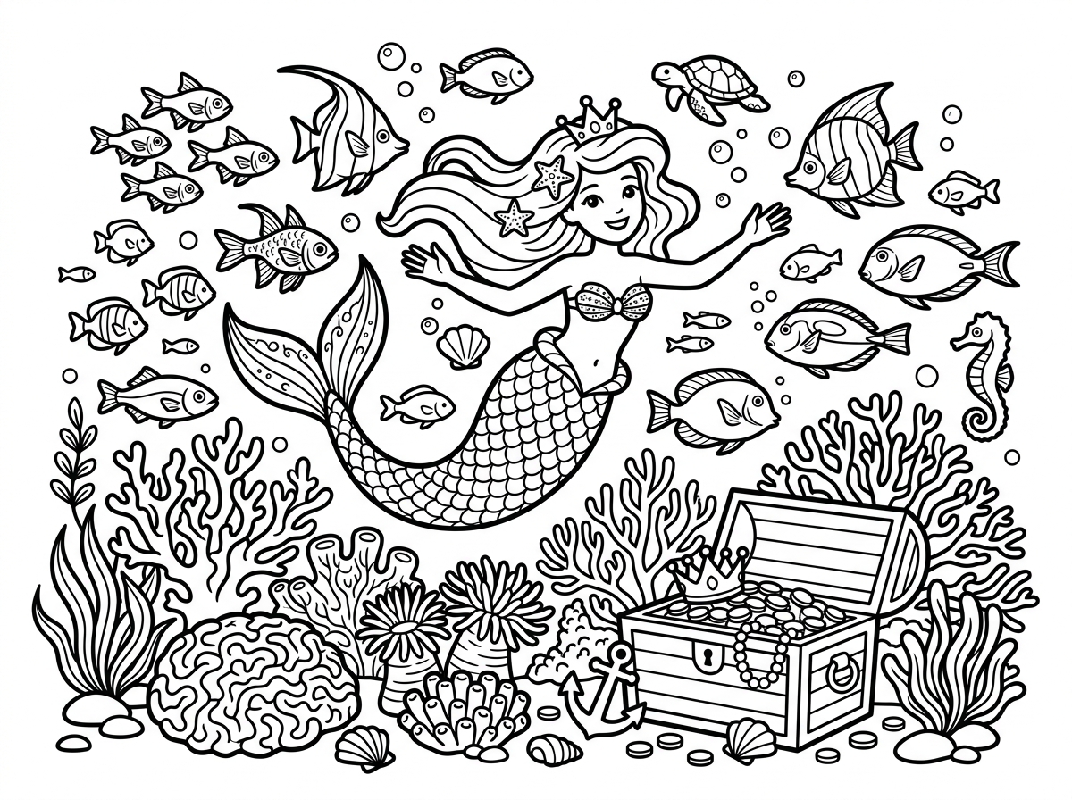 Mermaid underwater coloring page
