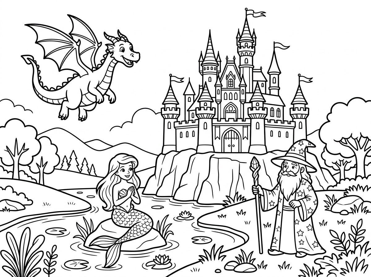 Fantasy fairy tale coloring pages for kids