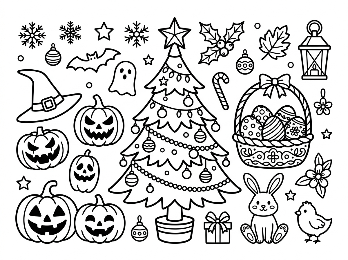 Holiday seasonal coloring pages printable