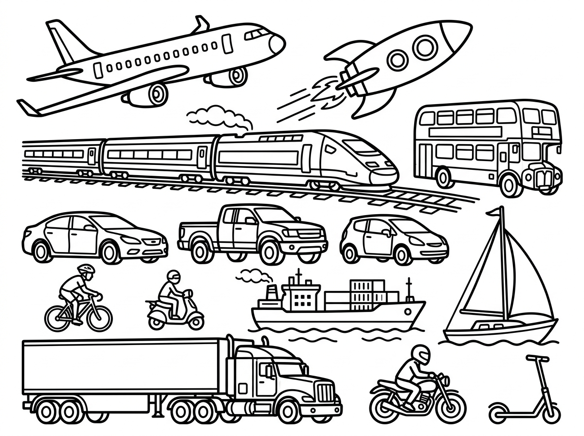 Vehicle transportation coloring pages for kids