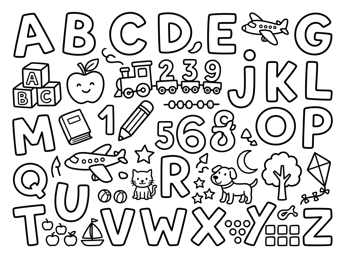 Educational alphabet number coloring pages