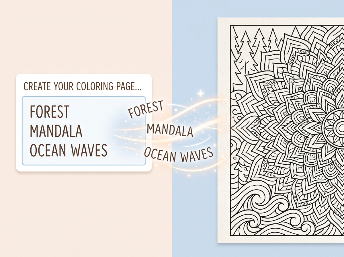 Text input converting to adult coloring page design