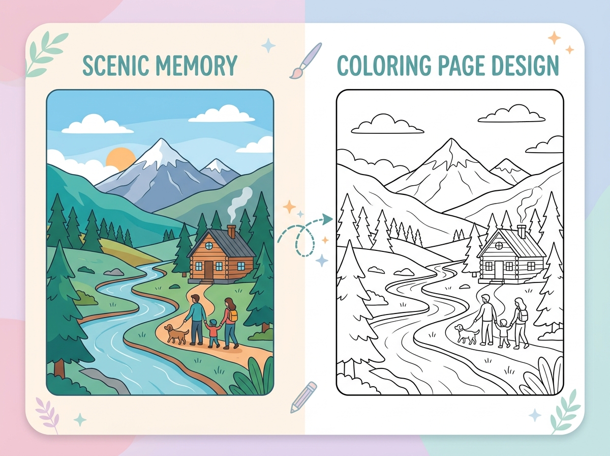 Photo upload interface creating adult coloring page