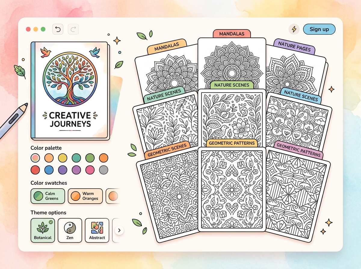 Coloring book generator interface with multiple pages