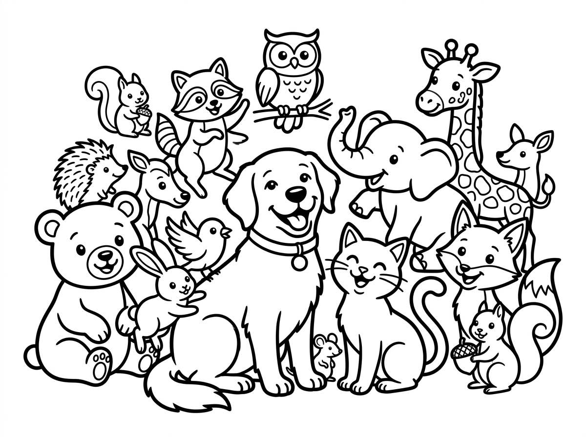 Cute animal coloring page illustration