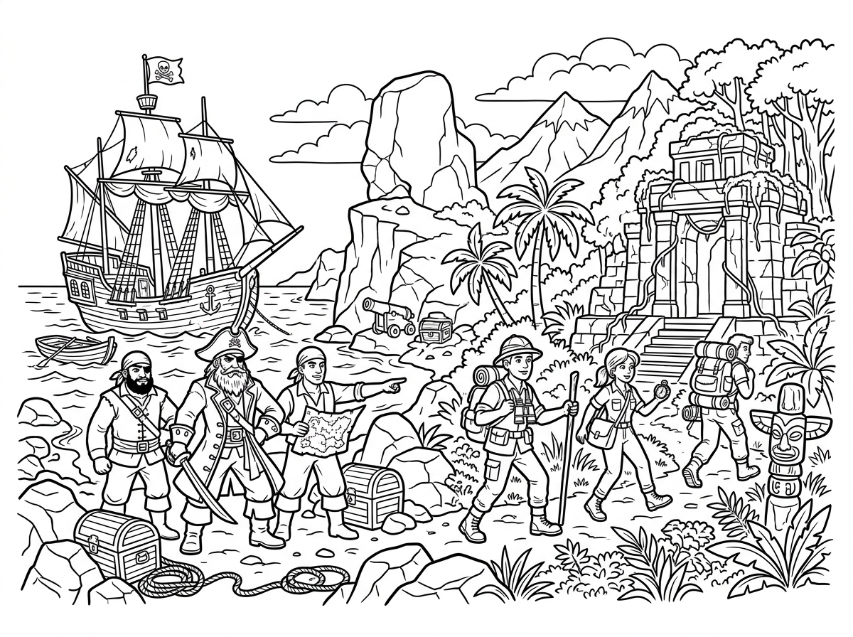Adventure exploration coloring page