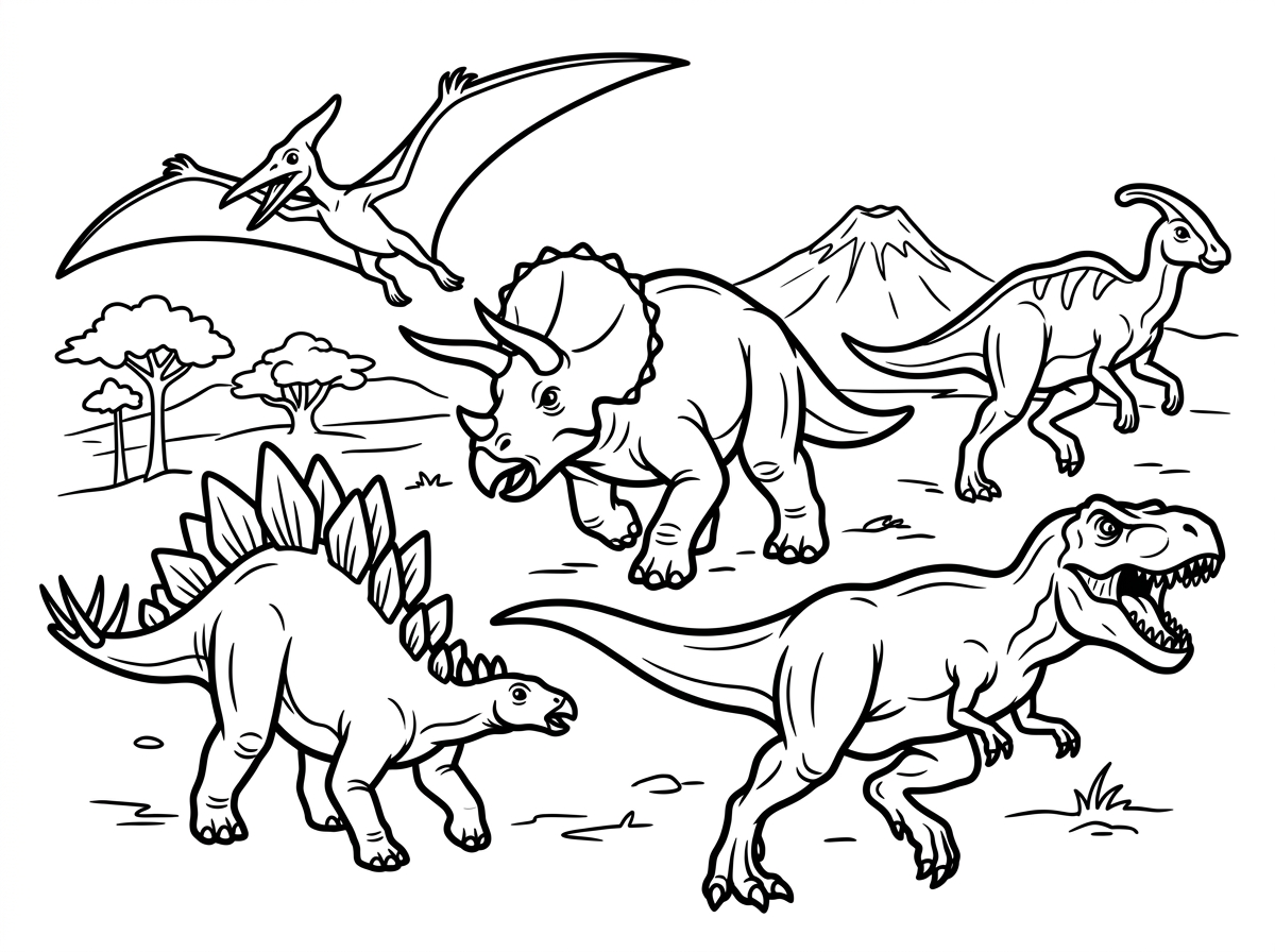 dinosaur coloring page PDF for kids