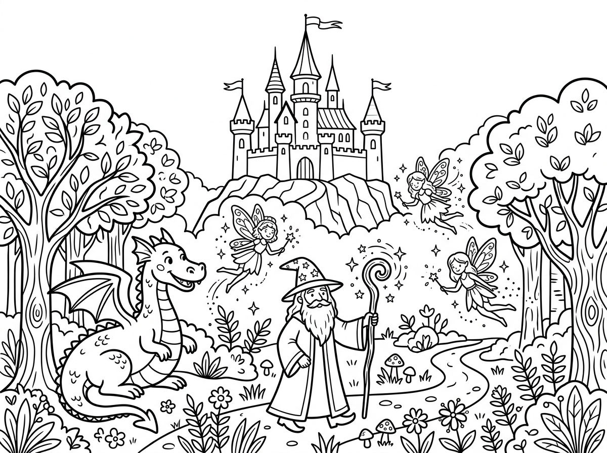 fantasy fairy tale coloring page for children