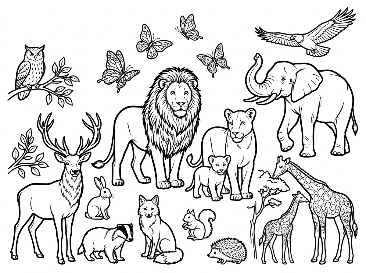 Animal coloring pages with wildlife designs