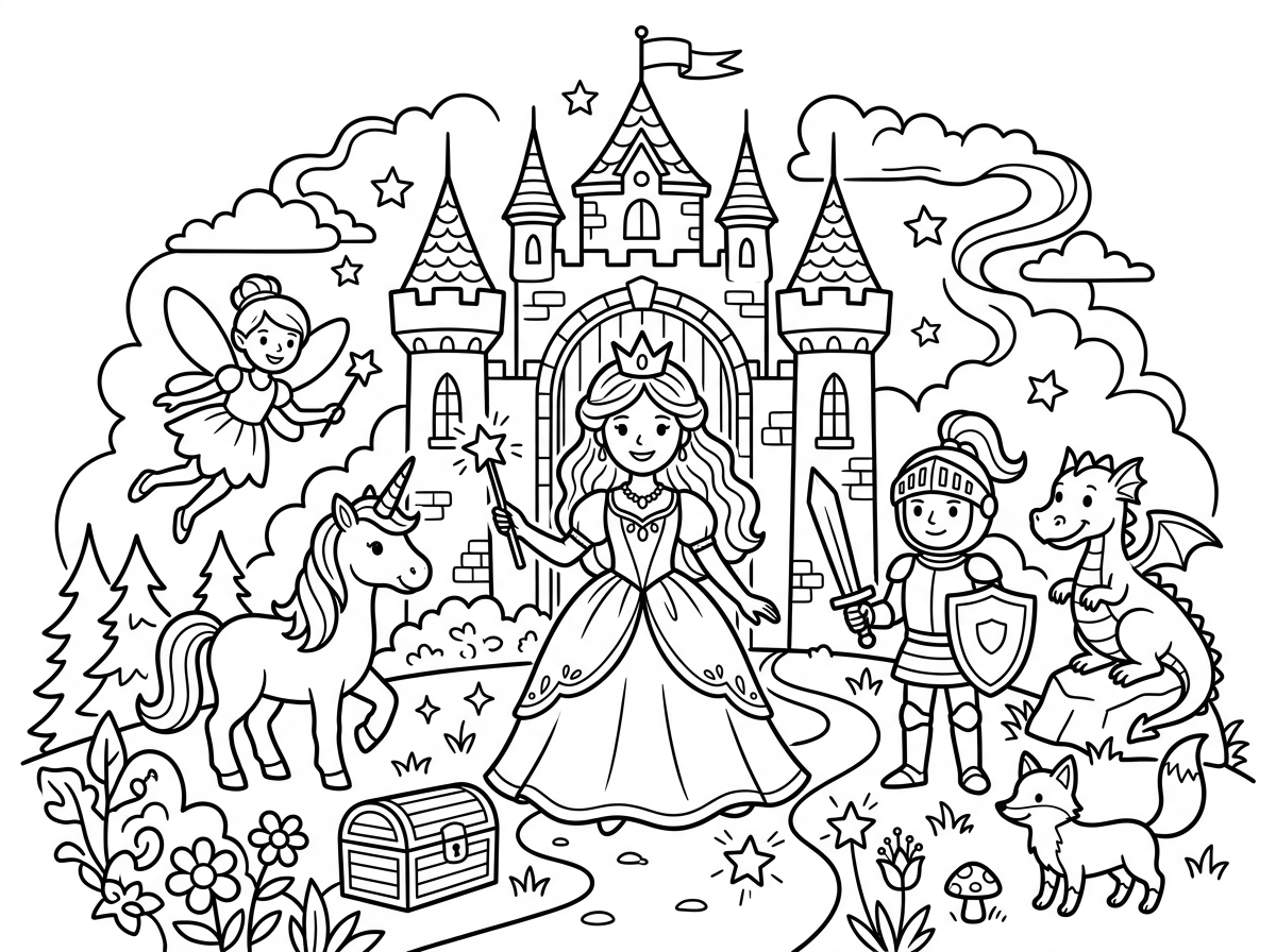 Princess fairy tale coloring pages