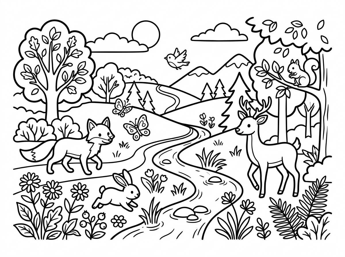Animal nature coloring pages for kids