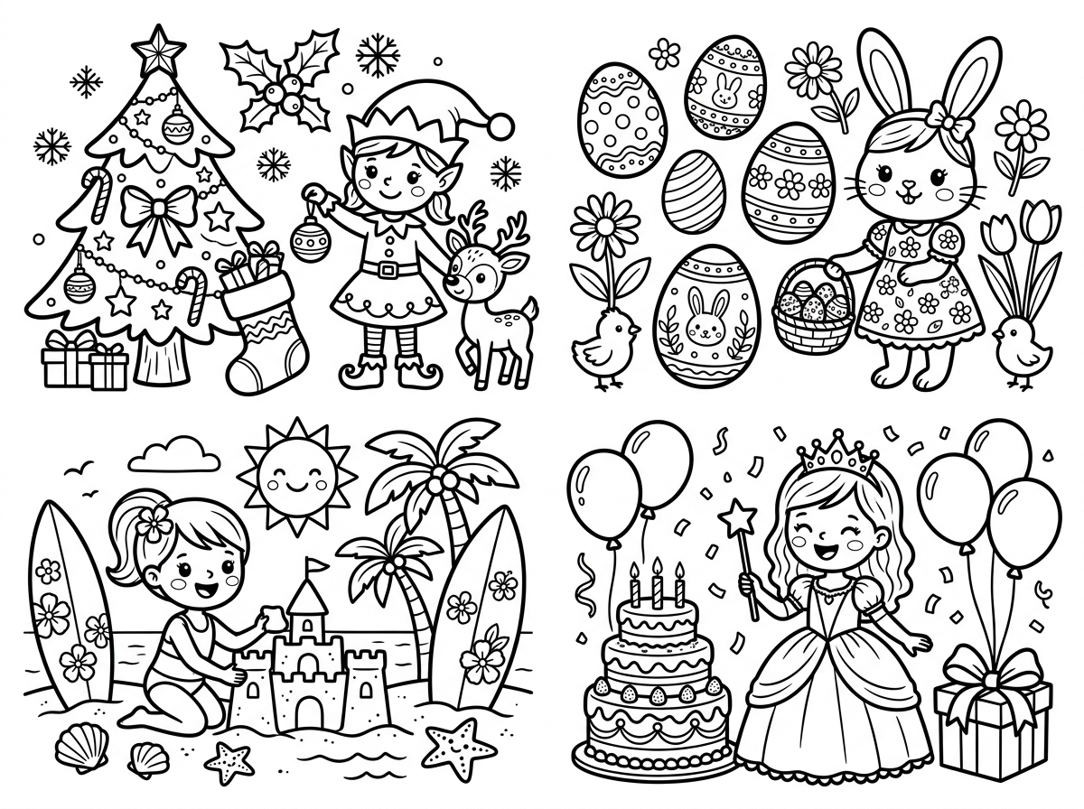 Seasonal holiday coloring pages collection