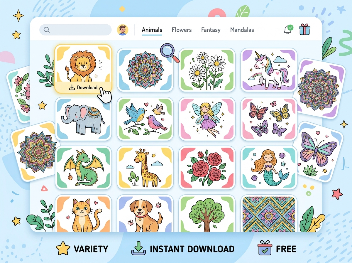 Filter browse coloring pages by theme