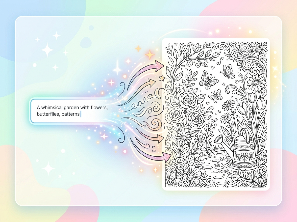 Text input converting to detailed coloring page
