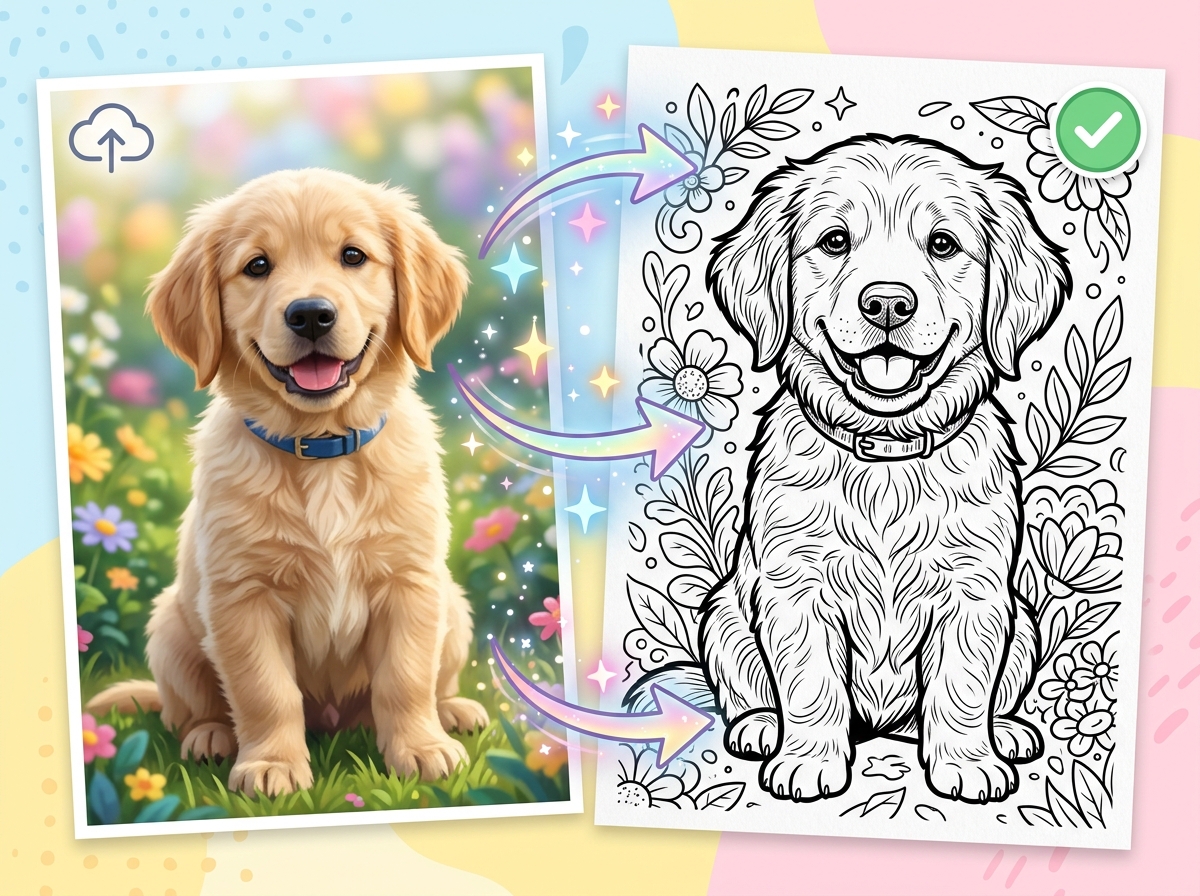 Photo upload creating detailed coloring page