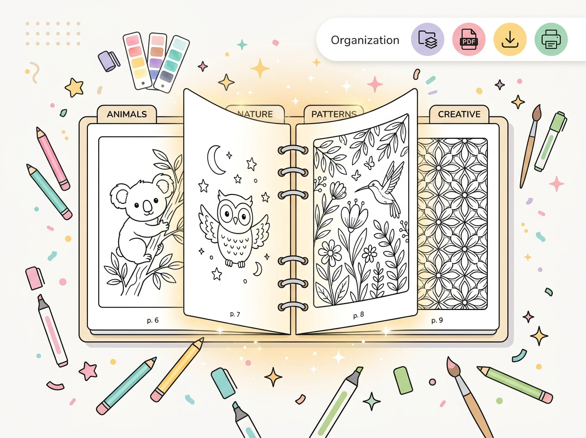 Coloring book generator creating multiple pages