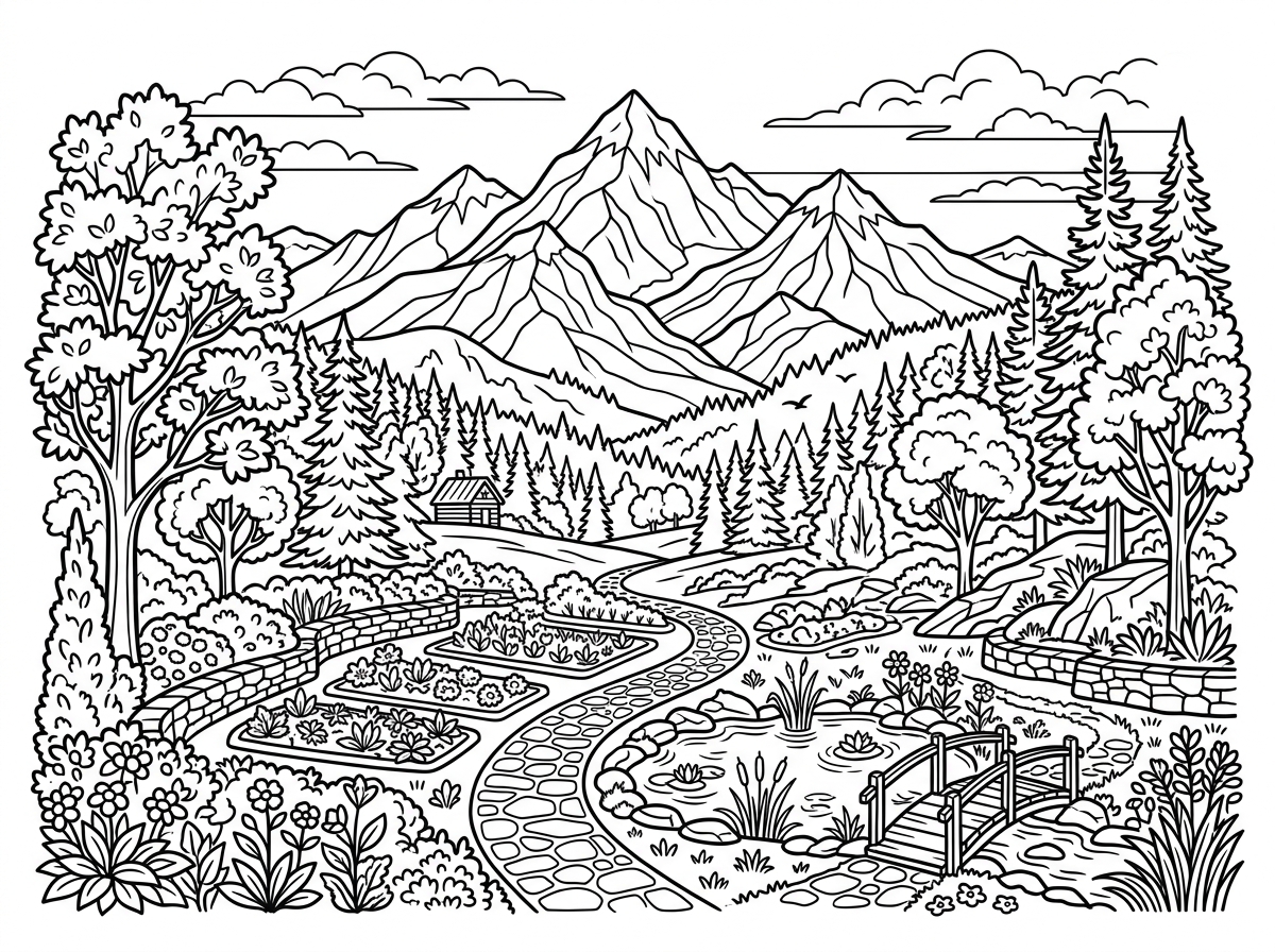 Nature landscape super coloring pages with scenic views