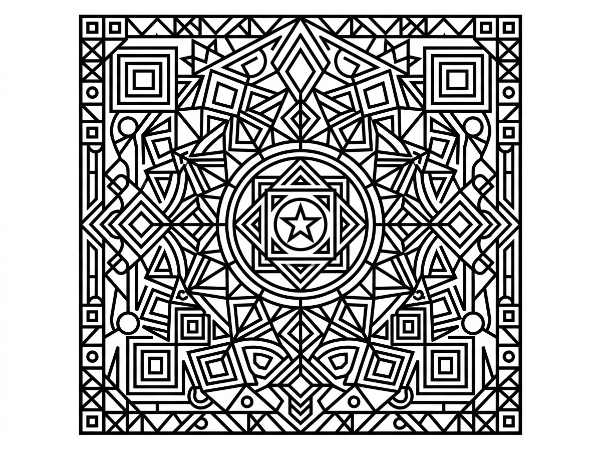 Geometric pattern super coloring pages with abstract designs
