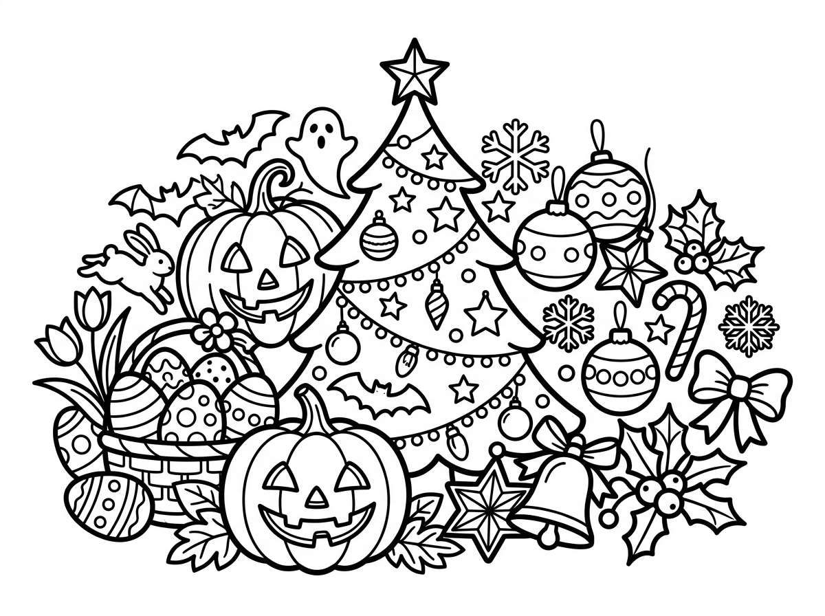 Seasonal holiday super coloring pages for celebrations
