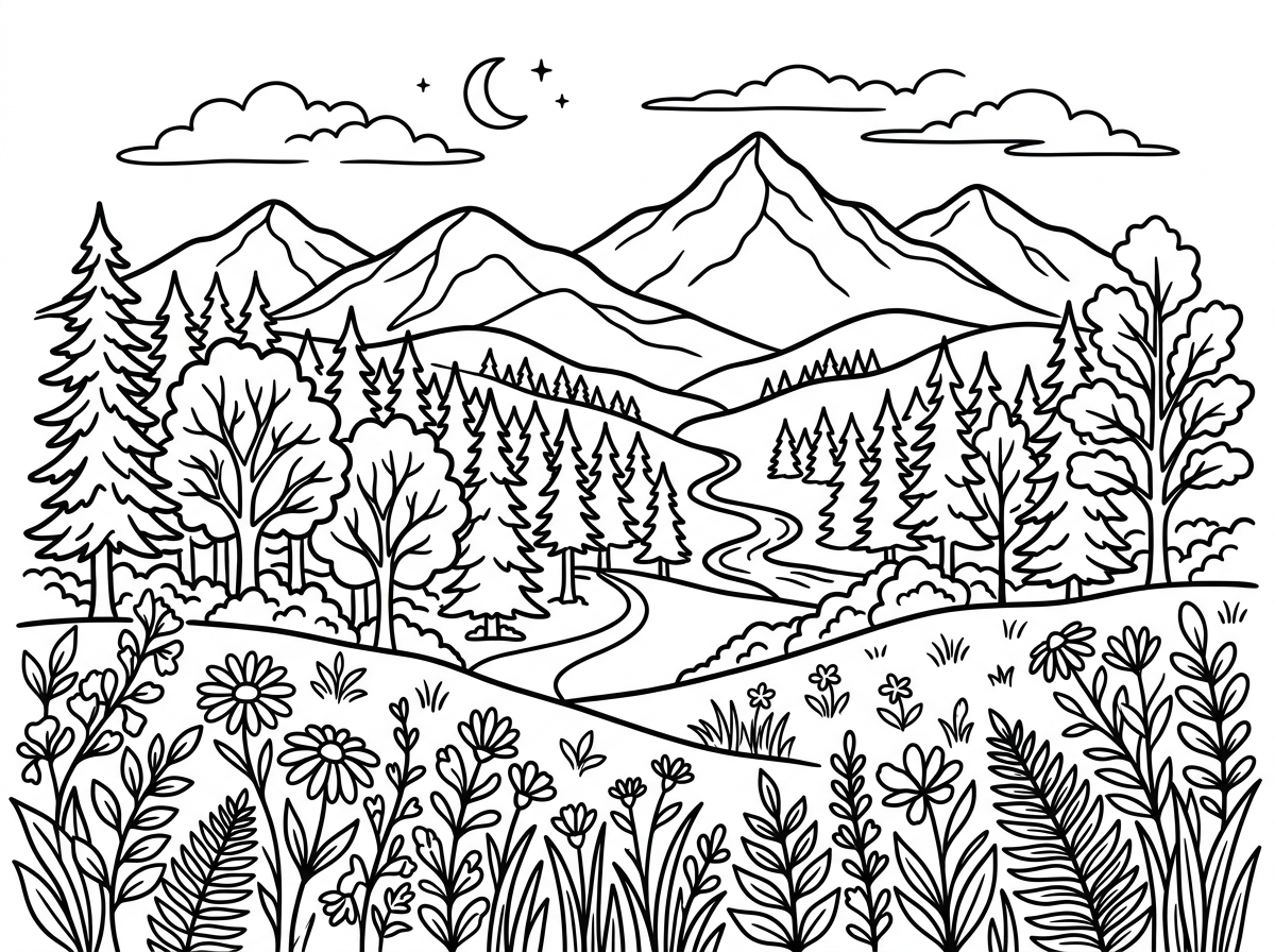 Nature landscape coloring page