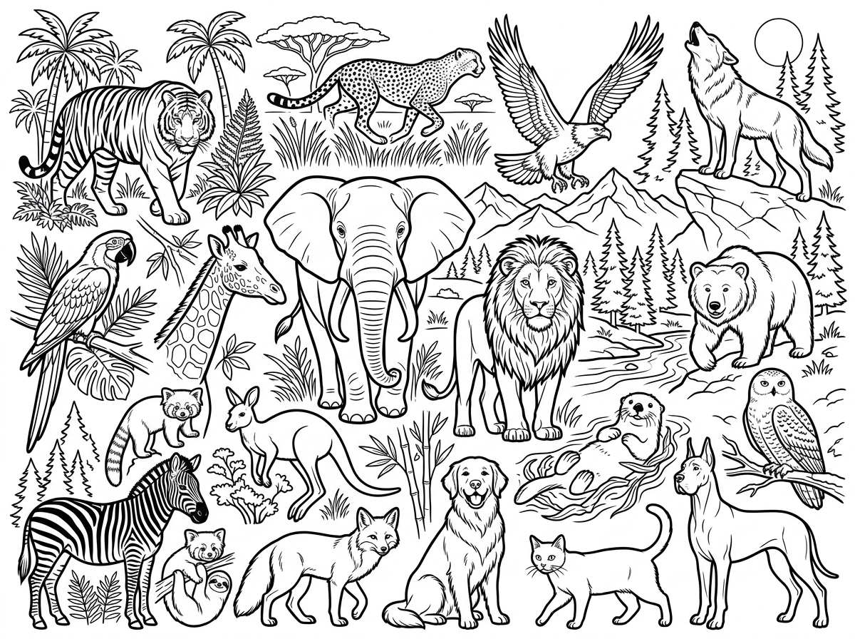 Animal illustration coloring page
