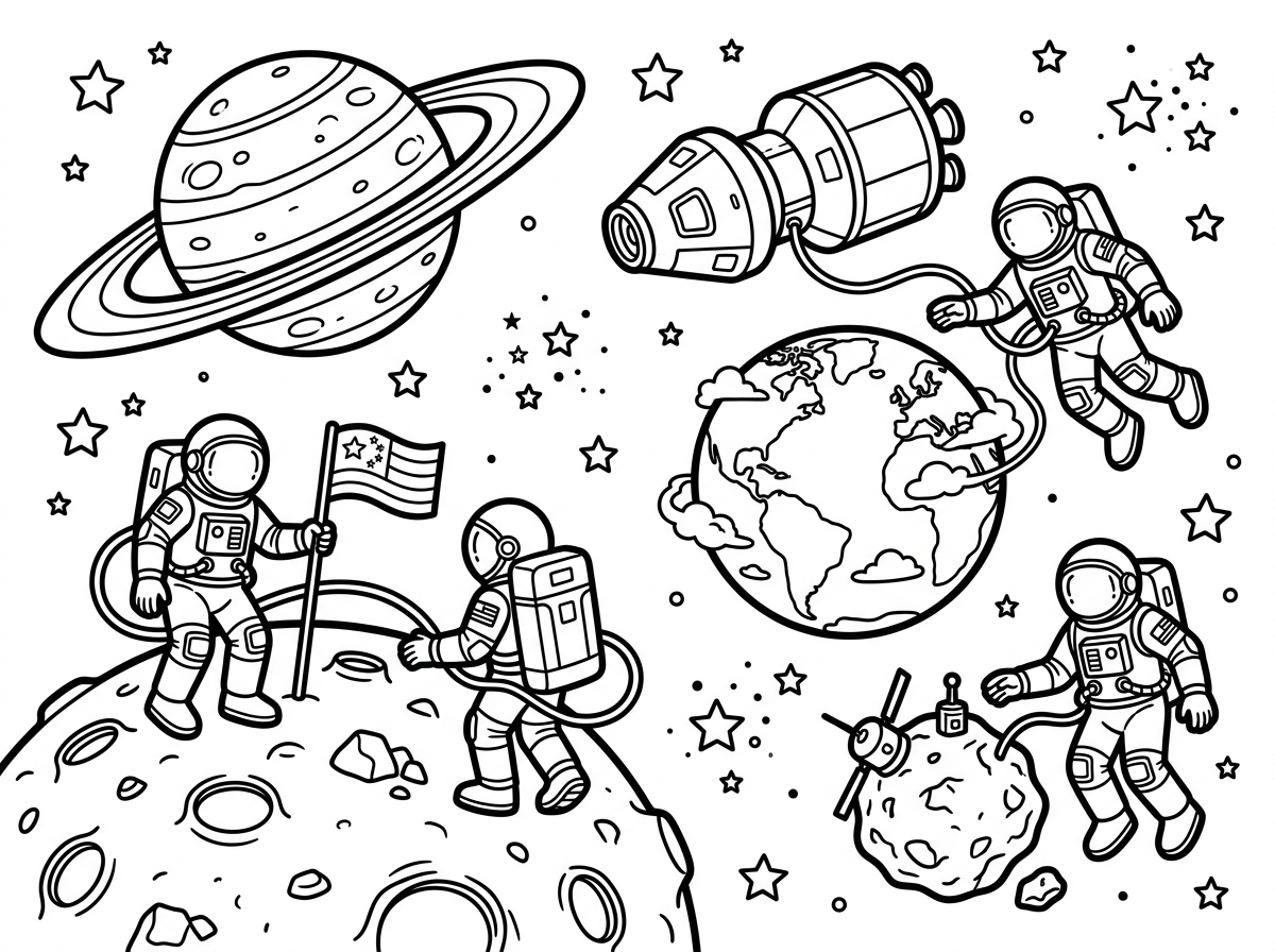 Space coloring page design