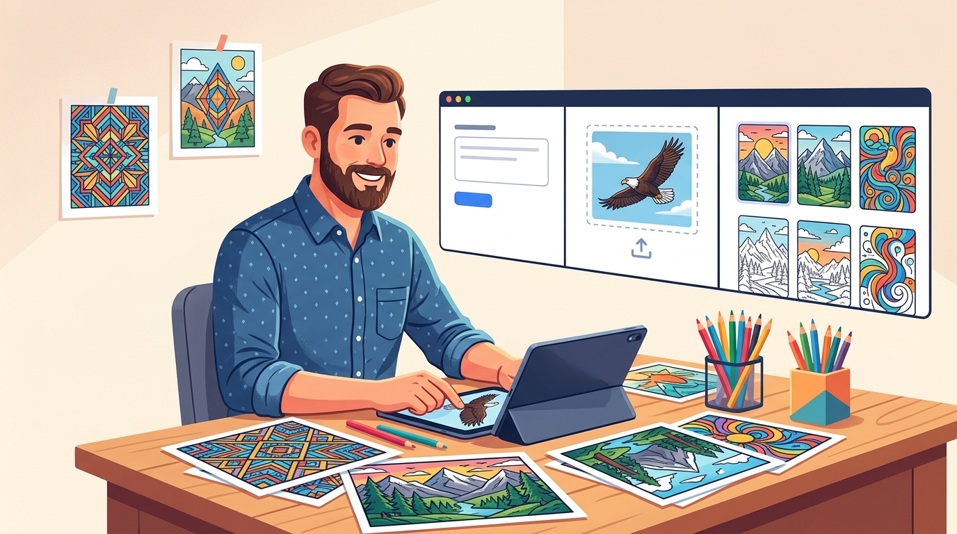 Man creating custom coloring page design