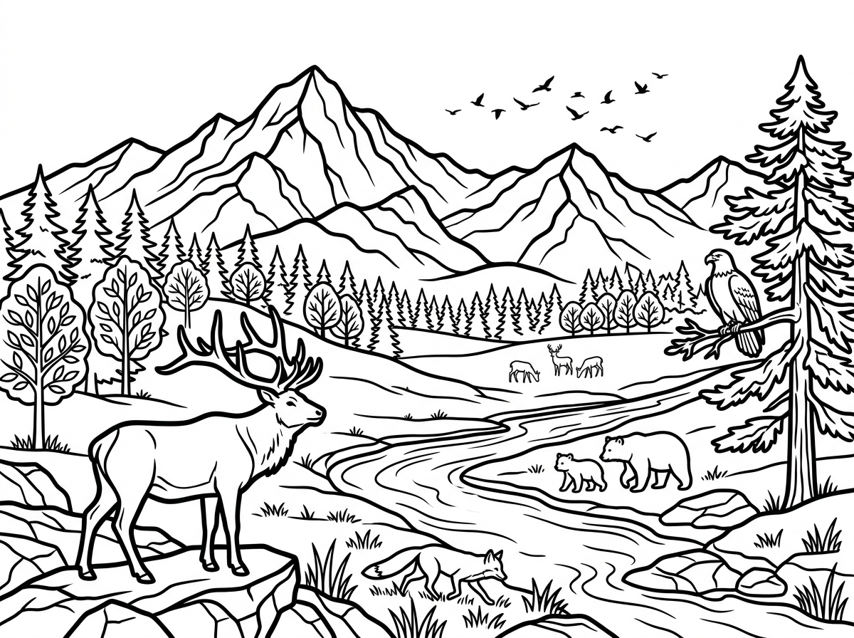 Wildlife nature coloring page artwork