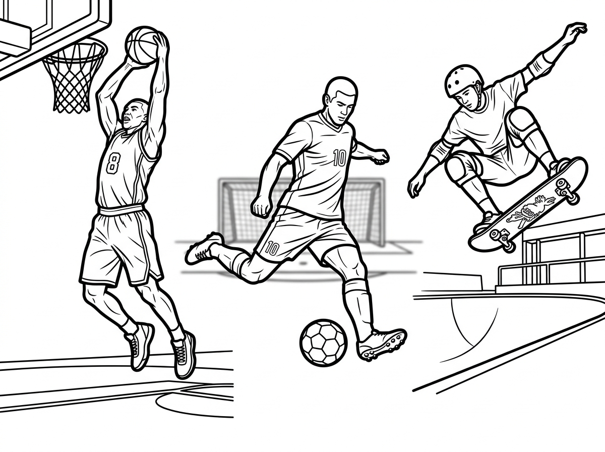 Sports action coloring page design