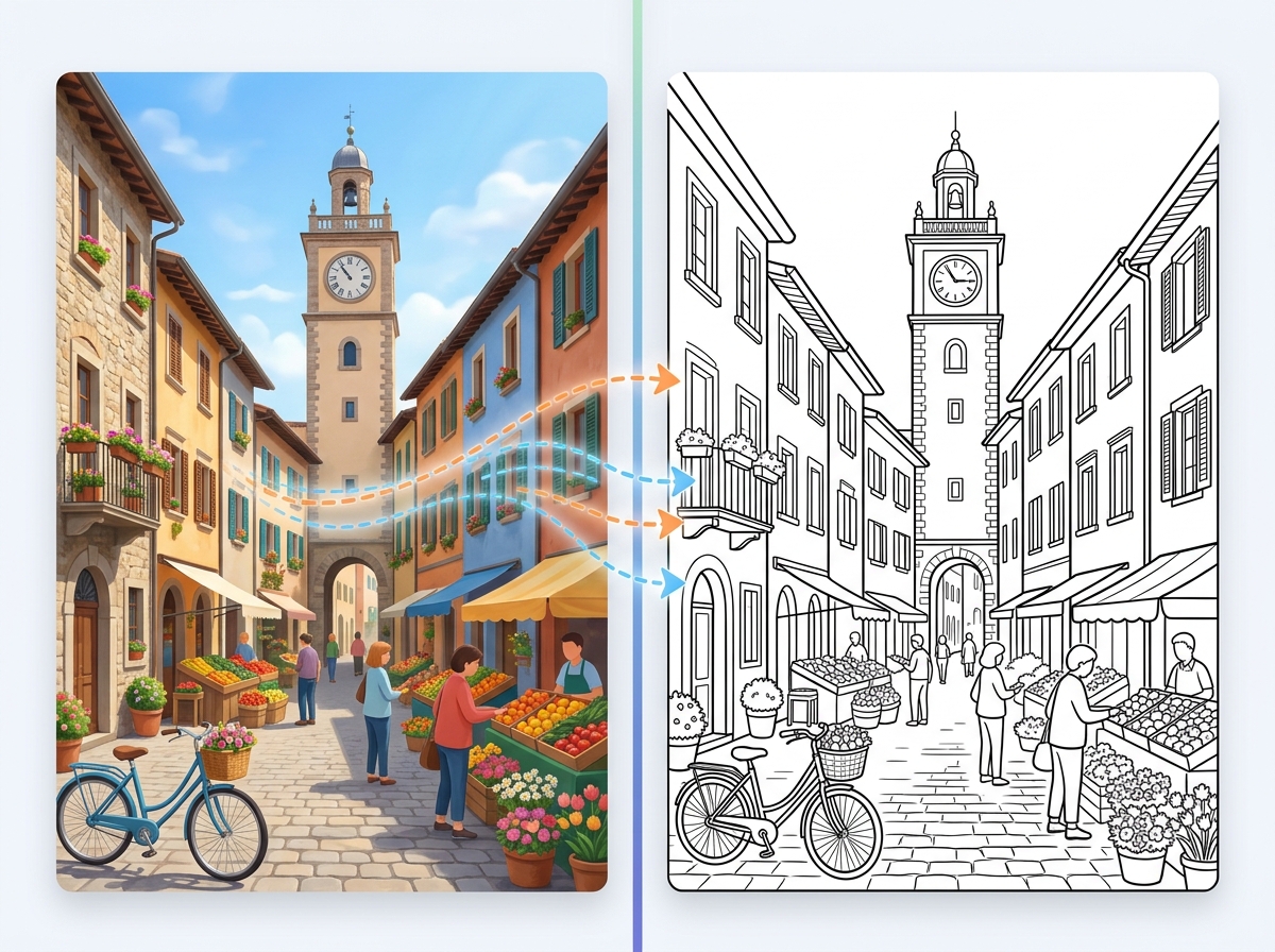 Photo conversion to line art coloring