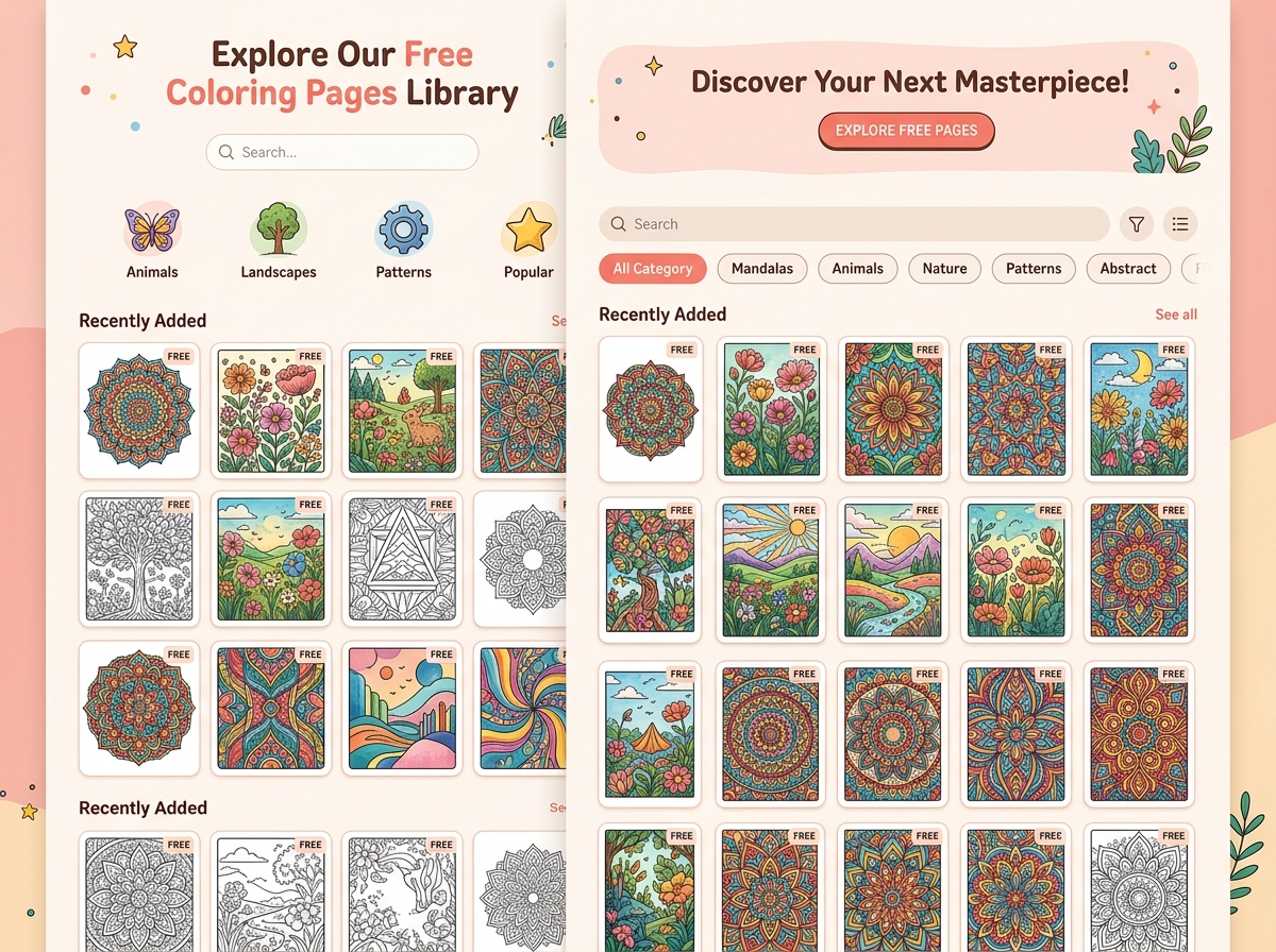 Library of free coloring page designs