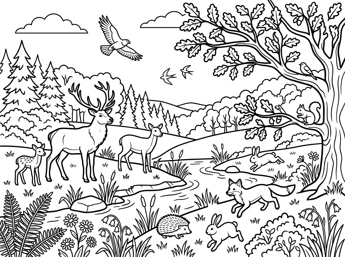 Nature wildlife coloring page designs