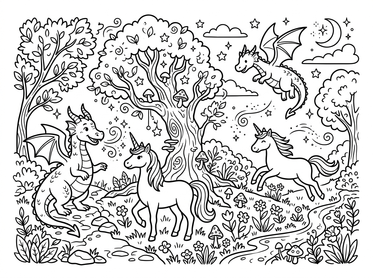 Fantasy magic coloring page artwork
