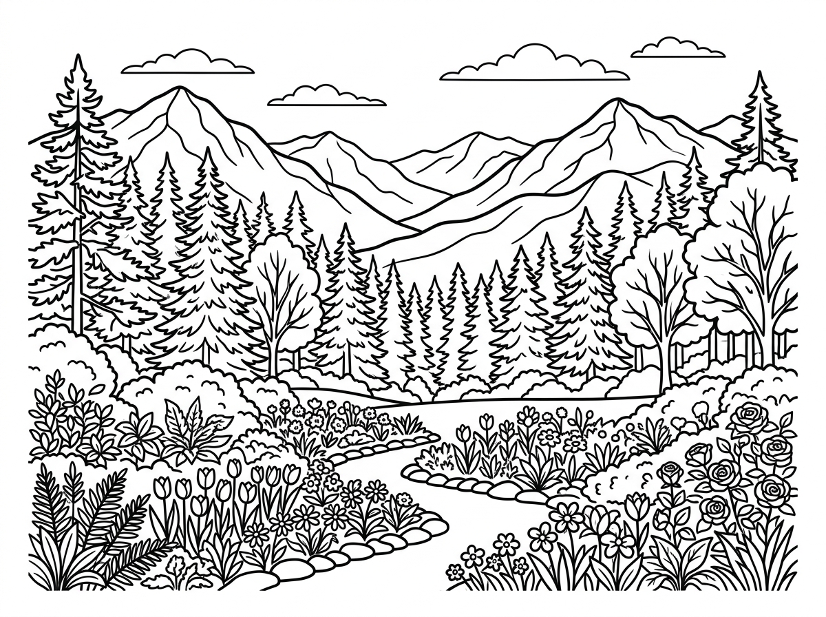 Nature landscape art coloring page