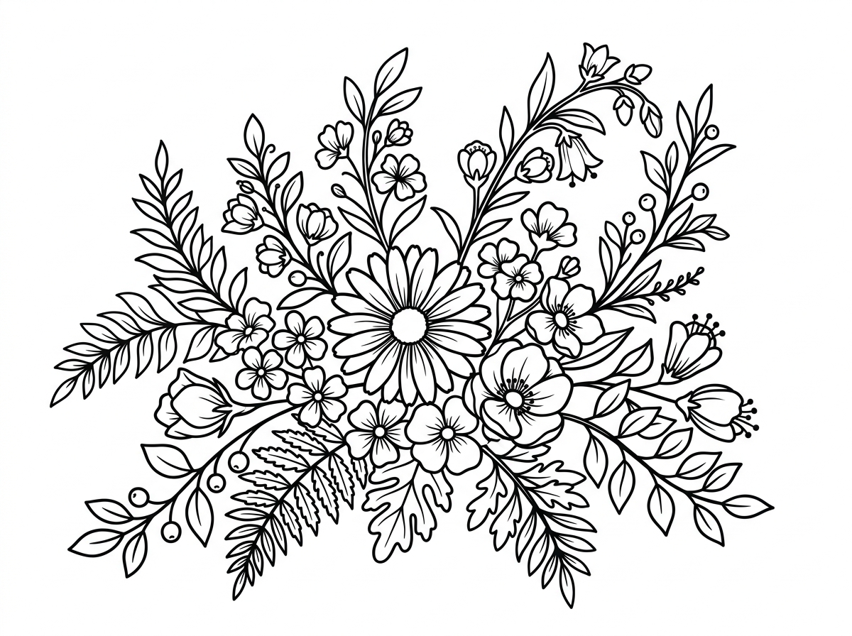 Floral botanical art coloring page