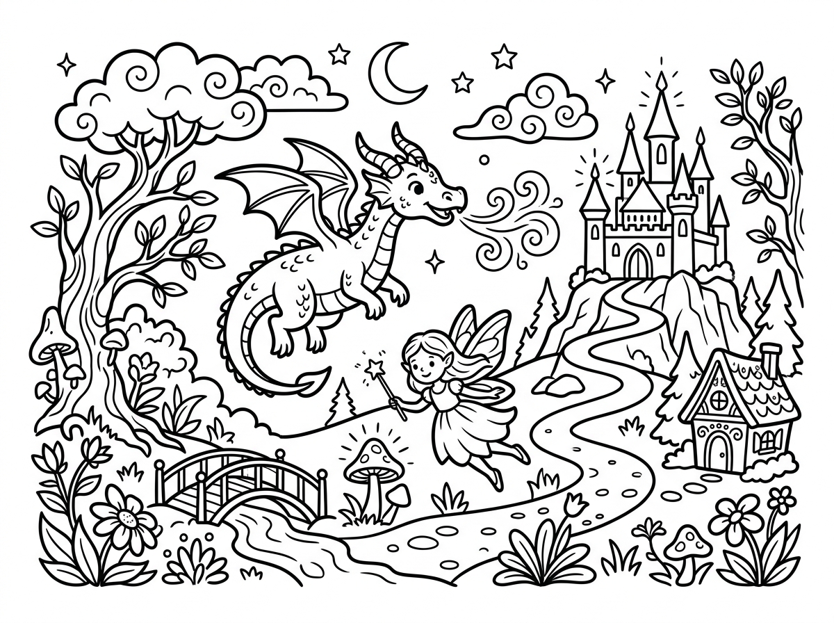 Fantasy magical art coloring page
