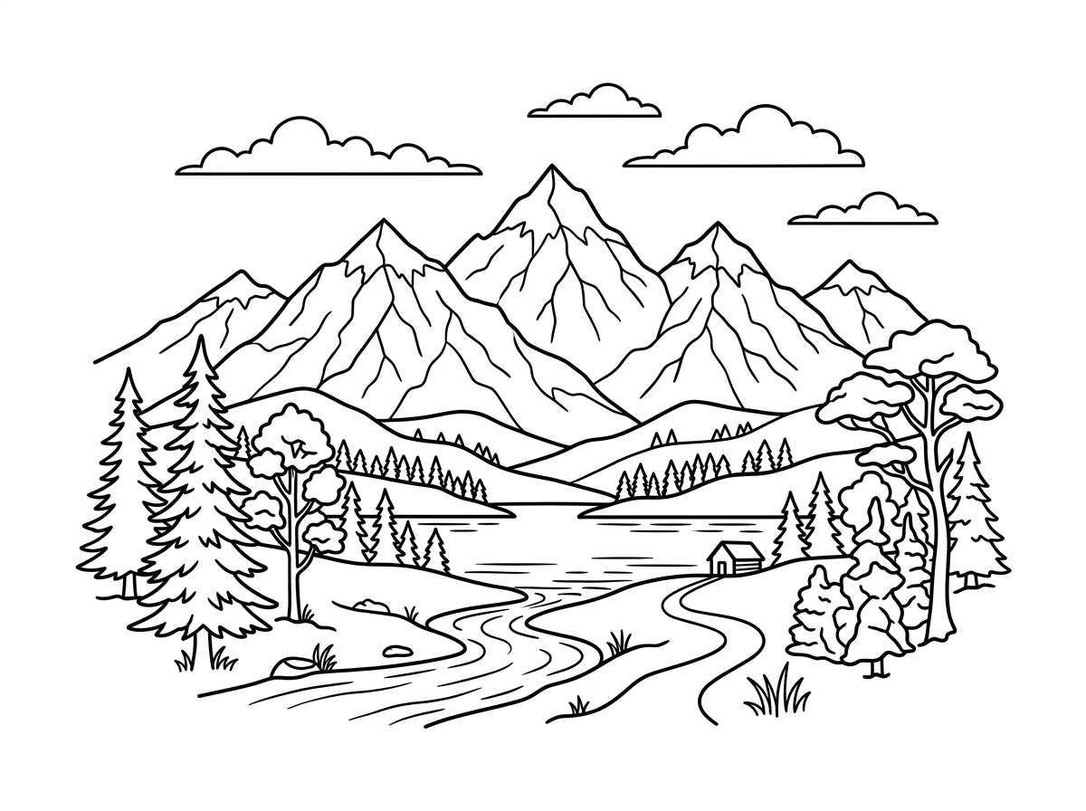 Nature landscape coloring page design