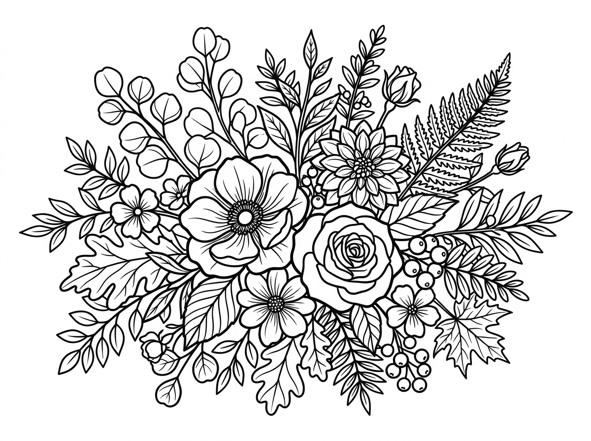 Floral botanical coloring page artwork