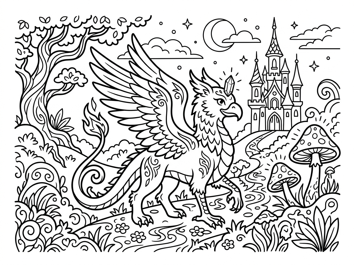 Fantasy magical creature coloring page