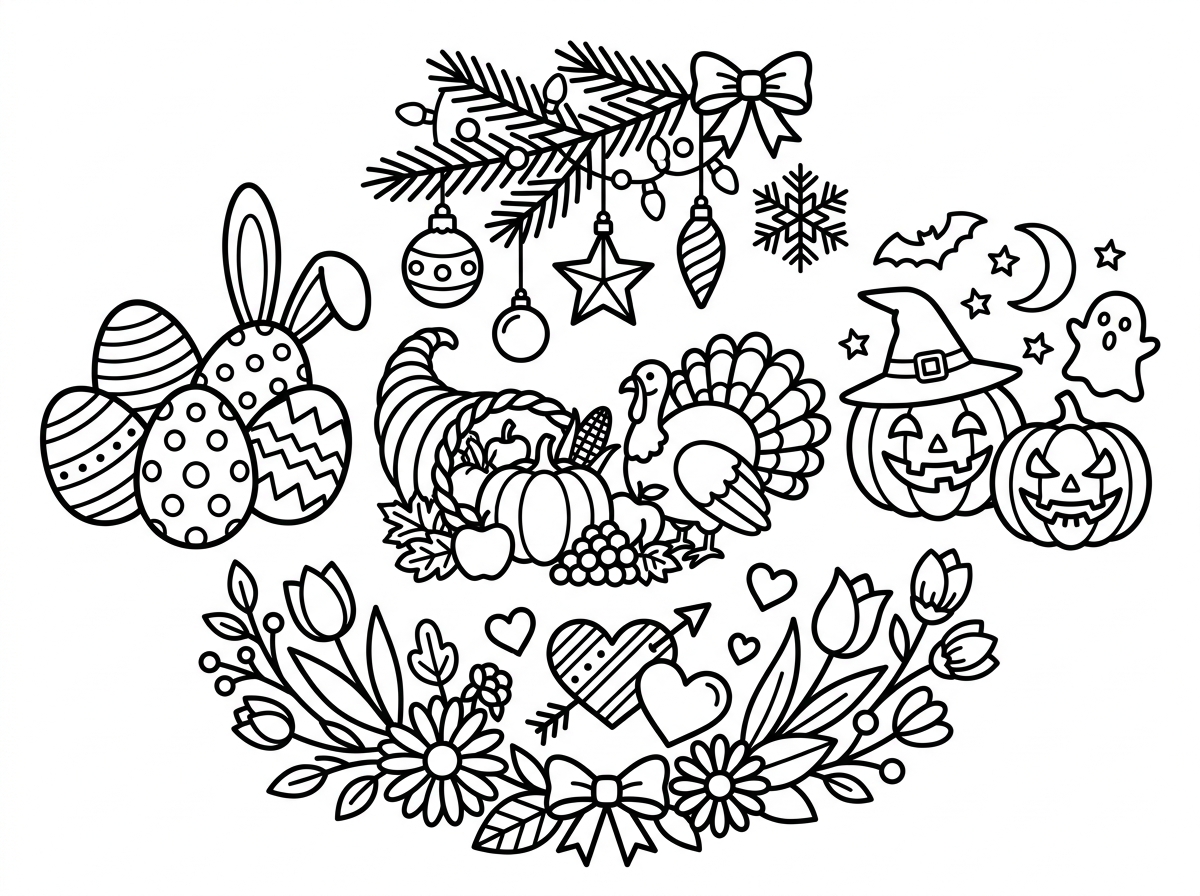 Seasonal holiday coloring page designs