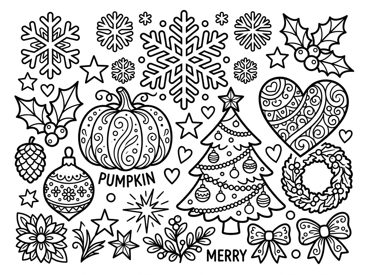 Seasonal holiday coloring page theme