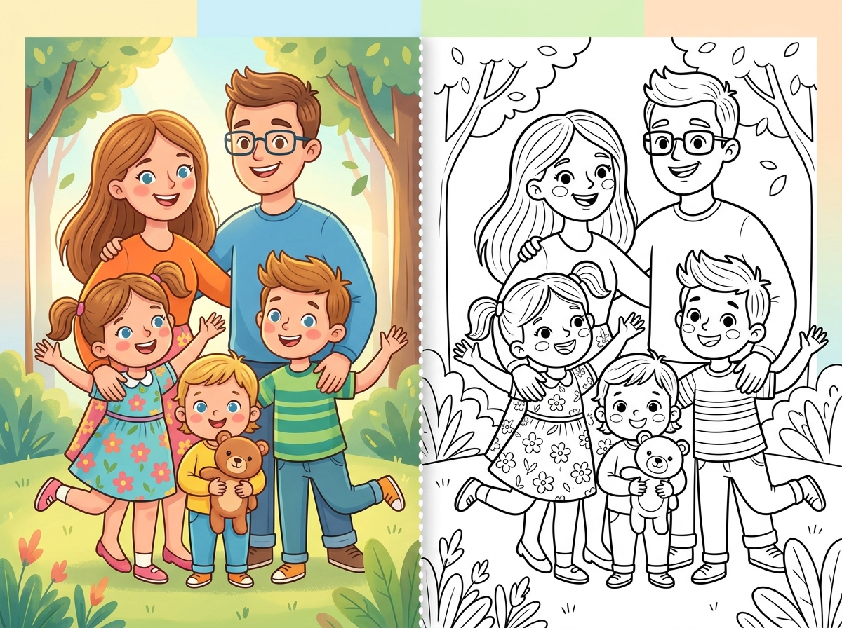 Photo converted to line art coloring page