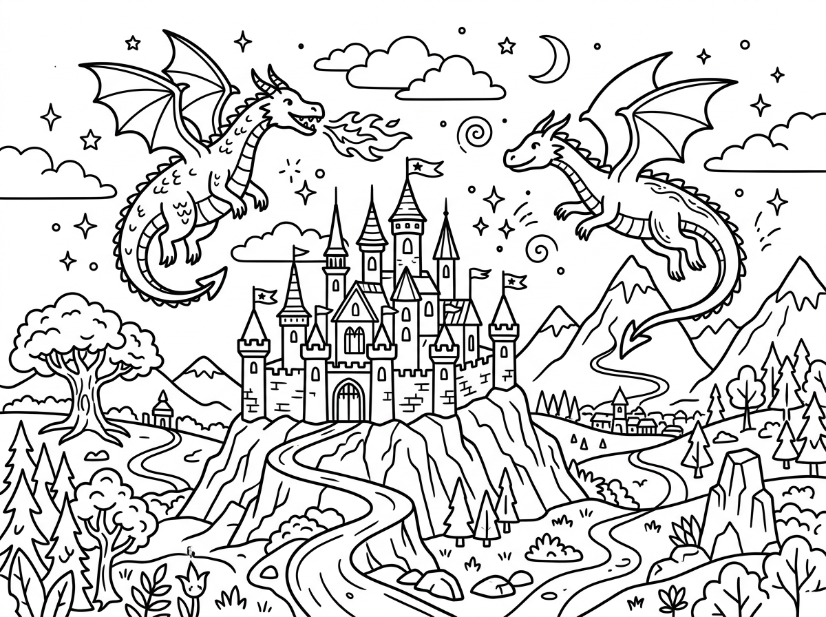 Fantasy magical coloring pages