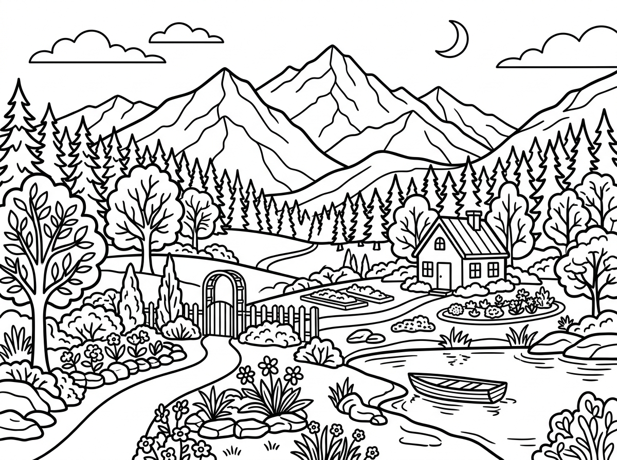 Nature landscape coloring page design